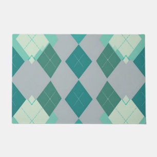 Teal Green Argyle Diamond Pattern Doormat