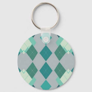 Teal Green Argyle Diamond Pattern Key Ring