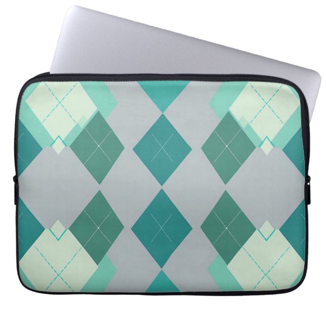 Teal Green Argyle Diamond Pattern Laptop Sleeve (Front)