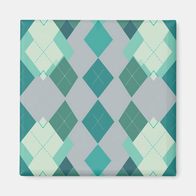 Teal Green Argyle Diamond Pattern Magnet (Front)