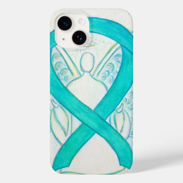 Teal Green Awareness Ribbon Angel iPhone Case (Back)