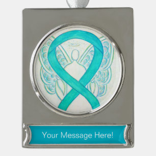 Teal Green Awareness Ribbon Angel Ornament