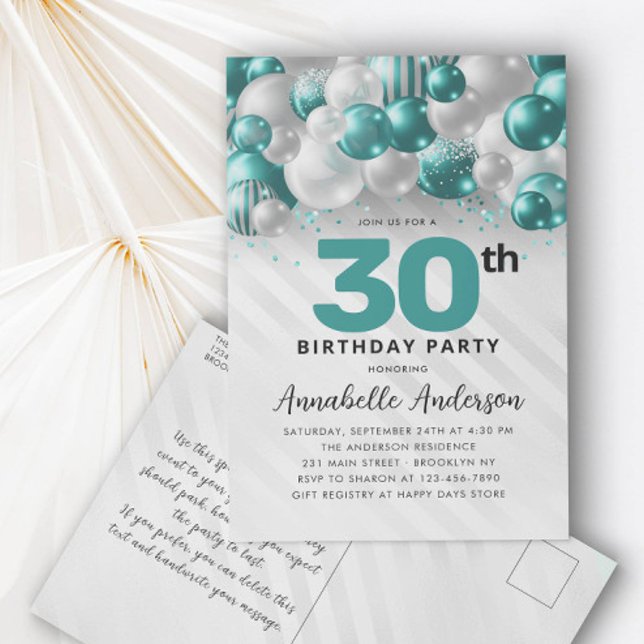 Teal Green Balloon Glitter Any Age Birthday  Postcard (Creator Uploaded)