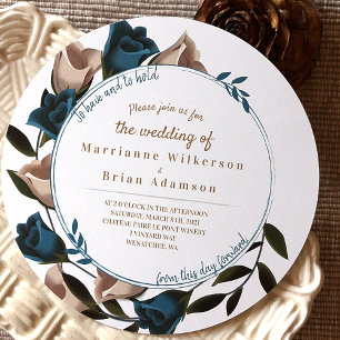 Teal Green, Beige Garden Roses Boho Wedding Invitation