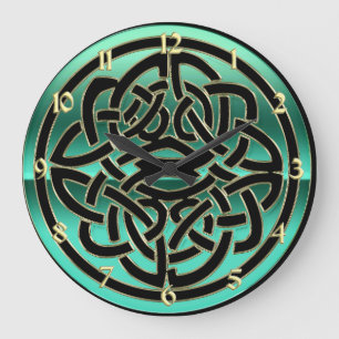 Teal Green Black and Gold Celtic Knot Wall Clock