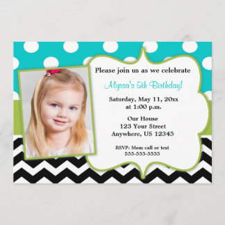 Teal Green Black Chevron Photo Invite
