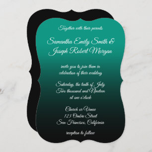 Teal Green Black Ombre Elegant Calligraphy Wedding Invitation