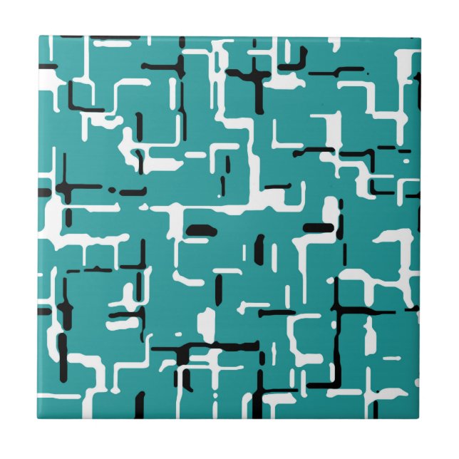 Teal Green Black White Modern Pattern Ceramic Tile (Front)