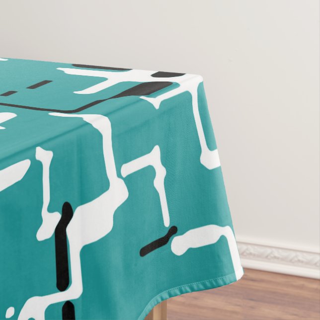 Teal Green Black White Modern Pattern  Tablecloth (In Situ)