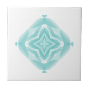 Teal green blue 4 point geometric design on white ceramic tile