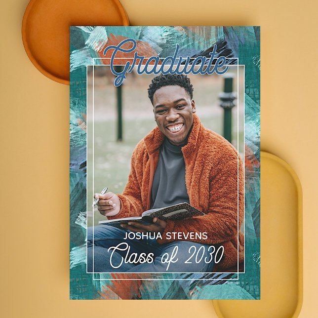 Teal Green Blue Abstract Graduation Announcement Postcard (Creator Uploaded)
