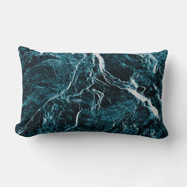 Teal Green Blue Black Abstract Pattern Lumbar Cushion (Front)