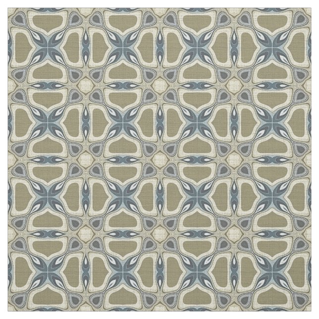 Teal Green Blue Grey Ochre Hip Orient Pattern Fabric (Swatch)