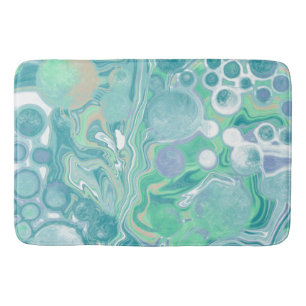 Teal Green Blue Marble Fluid Art Bath Mat