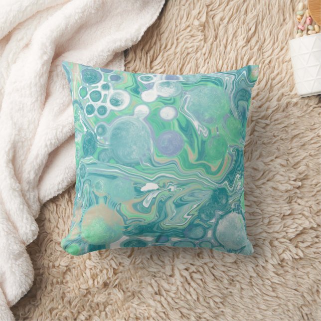 Teal Green Blue Marble Fluid Art Cushion (Blanket)