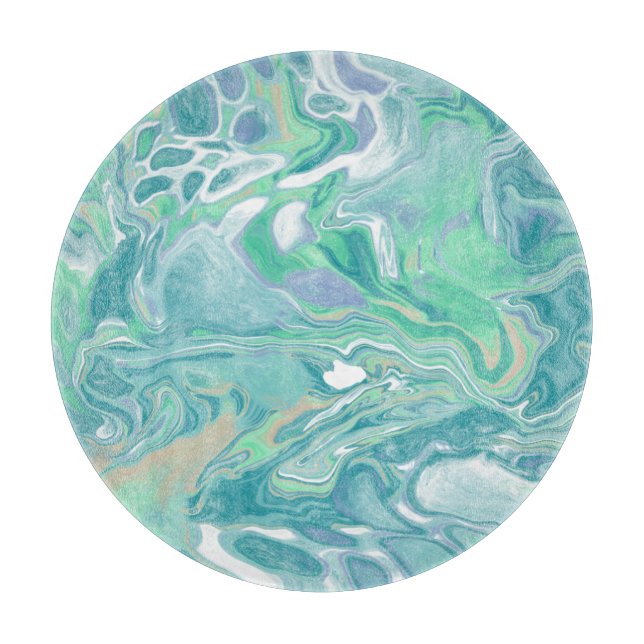 Teal Green Blue Marble Fluid Art  Cutting Board (Front)