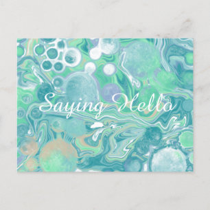Teal Green Blue Marble Fluid Art  Hello Postcard