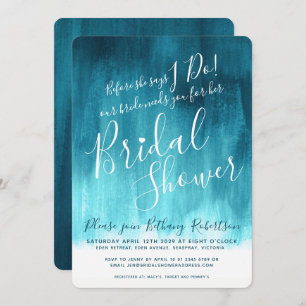 Teal green blue modern art bridal shower invites