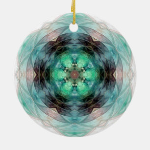 Teal green blue pink floral star pattern ceramic ornament