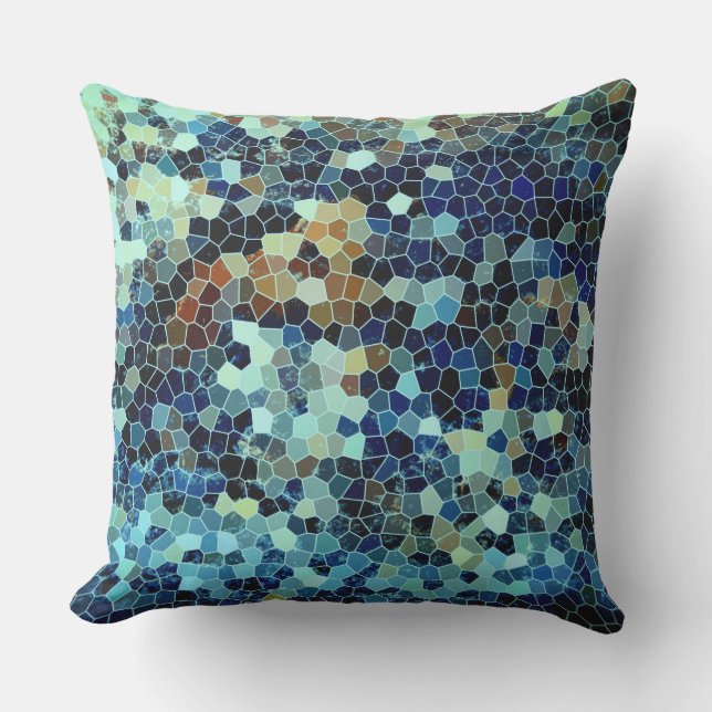 Teal Green Blue Small Mosaic Tile Pattern Cushion (Front)