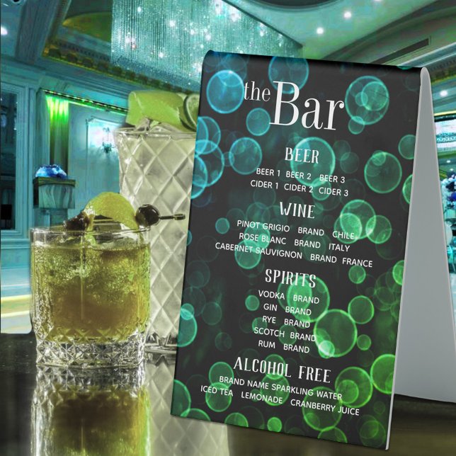 Teal Green Blue Turquoise Bokeh Bubbles Bar Sign (Creator Uploaded)