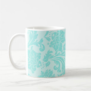 Teal green, blue vintage damask print coffee mug