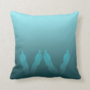Teal Green Blue with Art Deco Peacocks Pillow