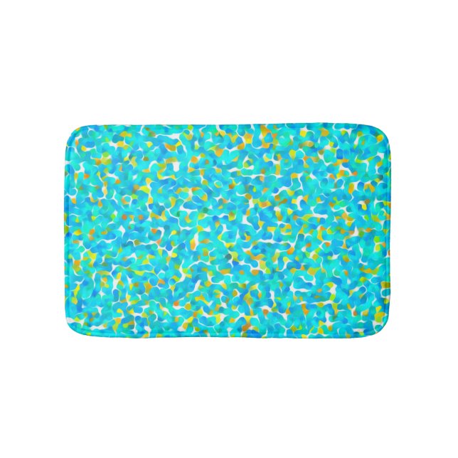 Teal Green Blue Yellow Abstract Pattern Bath Mat (Front)