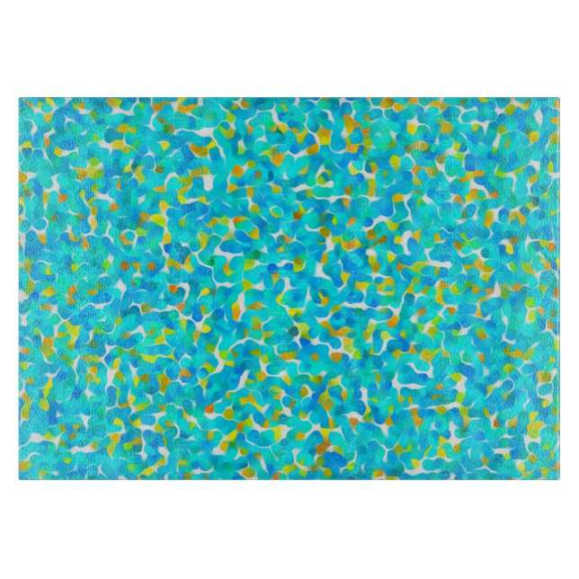 Teal Green Blue Yellow Abstract Pattern Cutting Board (Front)