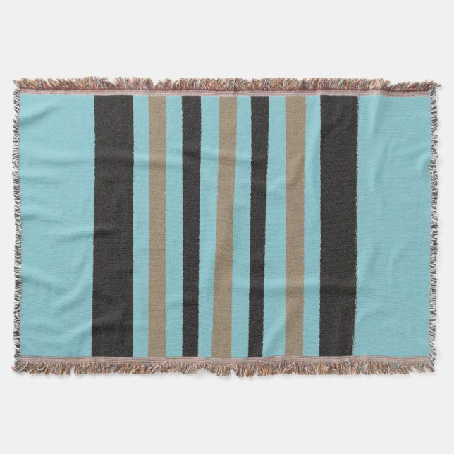 Teal Green Blue Yellow Black Stripes Throw Blanket (Front)