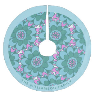 Teal Green Boho Mandala Flower Art Personalised Brushed Polyester Tree Skirt