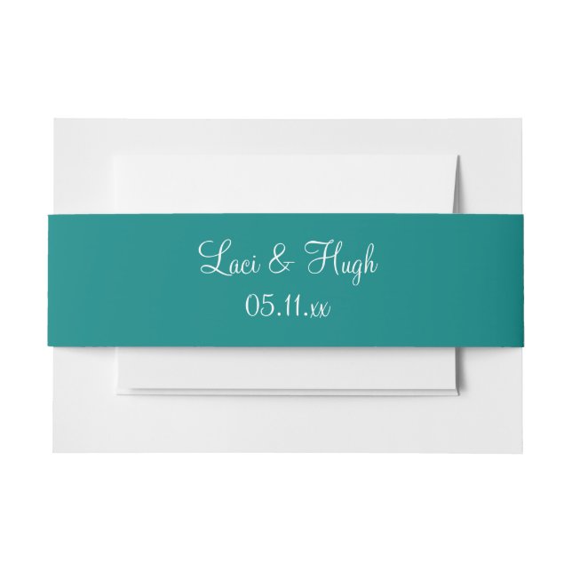 Teal Green Bold Colour Matched Invitation Belly Band (Front Example)