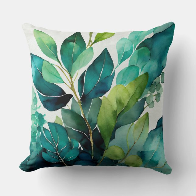Teal Green Botanical Cushion (Front)