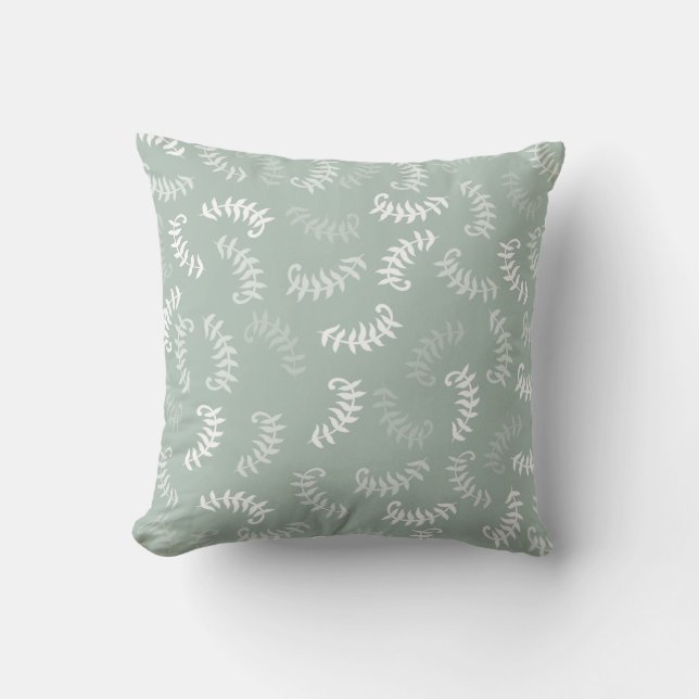 Teal Green Botanical Leaves Cushion (Front)