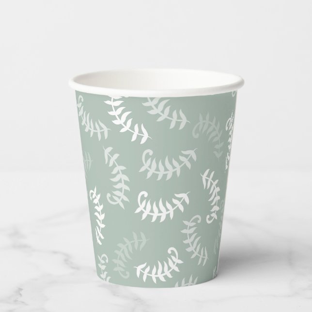 Teal Green Botanical Leaves  Paper Cups (Back)