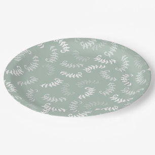 Teal Green Botanical Leaves  Paper Plate
