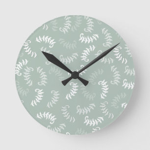 Teal Green Botanical Leaves Round Clock
