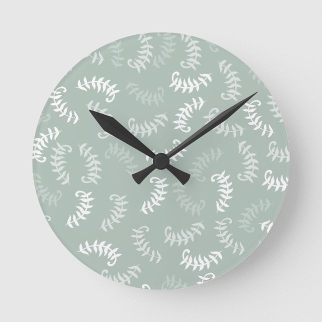 Teal Green Botanical Leaves Round Clock (Front)