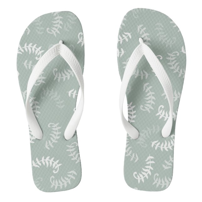 Teal Green Botanical Leaves  Thongs (Footbed)