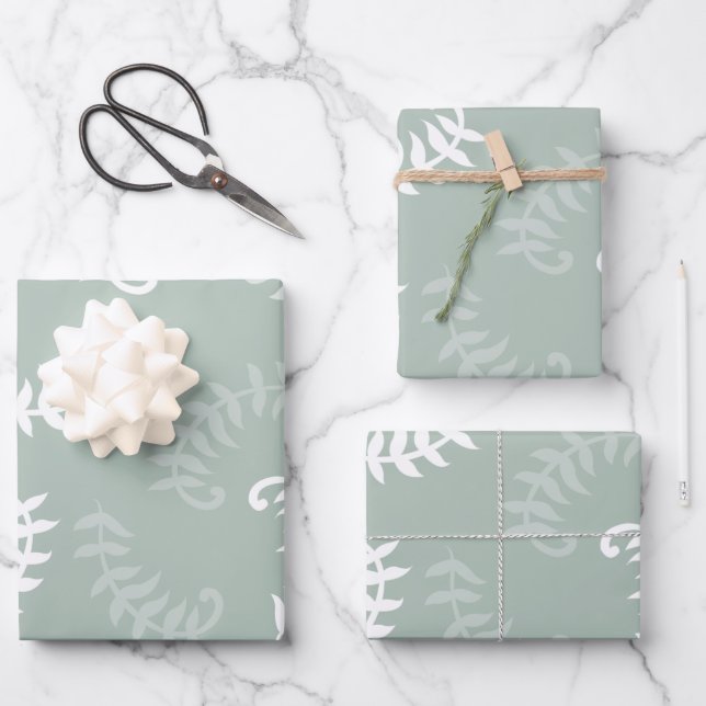 Teal Green Botanical Leaves Wrapping Paper Sheet (Front)