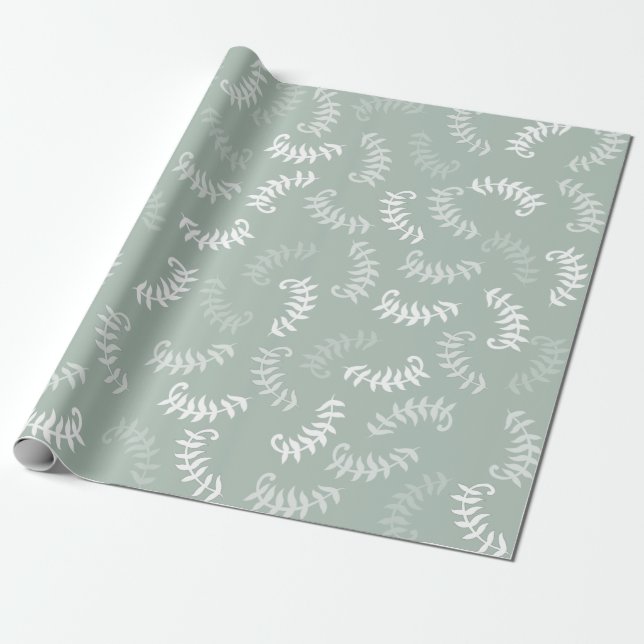 Teal Green Botanical Leaves Wrapping Wrapping Paper (Unrolled)