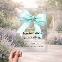 Teal green bow clear Quinceanera