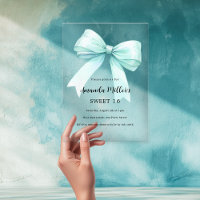 Teal green bow cream clear Sweet 16