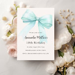 Teal green bow cream elegant birthday invitation<br><div class="desc">A soft beige,  cream coloured background,  decorated with a large teal,  green coloured bow. Personalise and add a name and party details.</div>