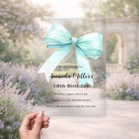 Teal green bow elegant clear birthday