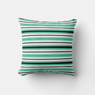 Teal Green Brown Black White Stripes Cushion