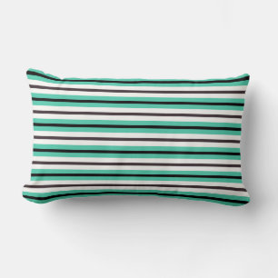 Teal Green Brown Black White Stripes Lumbar Cushion