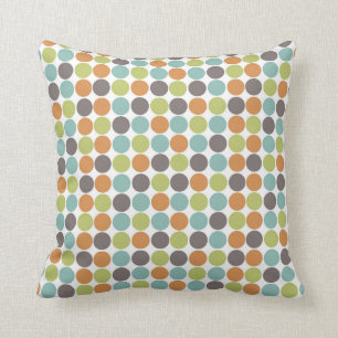 Teal Green Burnt Orange Taupe Brown Polka Dots Cushion