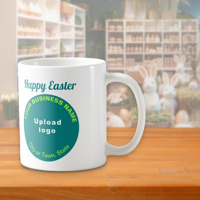 Teal Green Business Brand | Easter | Mug (Mug with Easter greeting and teal green round shape business brand)