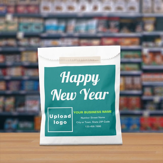 Teal Green Business Brand, New Year Paper Bag (Light green business brand with New Year greeting on paper bag)